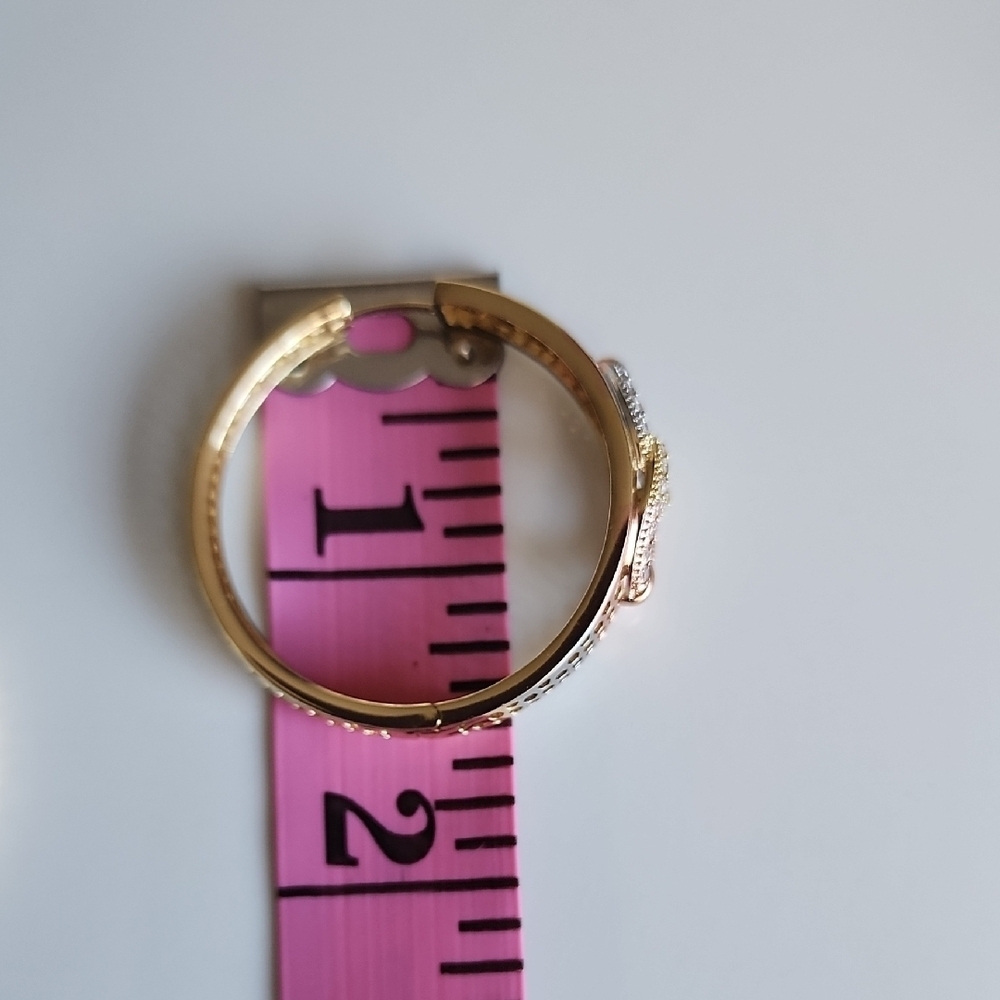 3 Color Gold Plated Textured Earrings with Logo - Picture 4 of 5